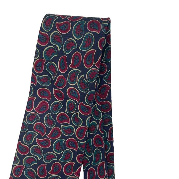 Vintage Tom James Silk Red Green Paisley Print Handmade Tie Mens One Size - Picture 2 of 7
